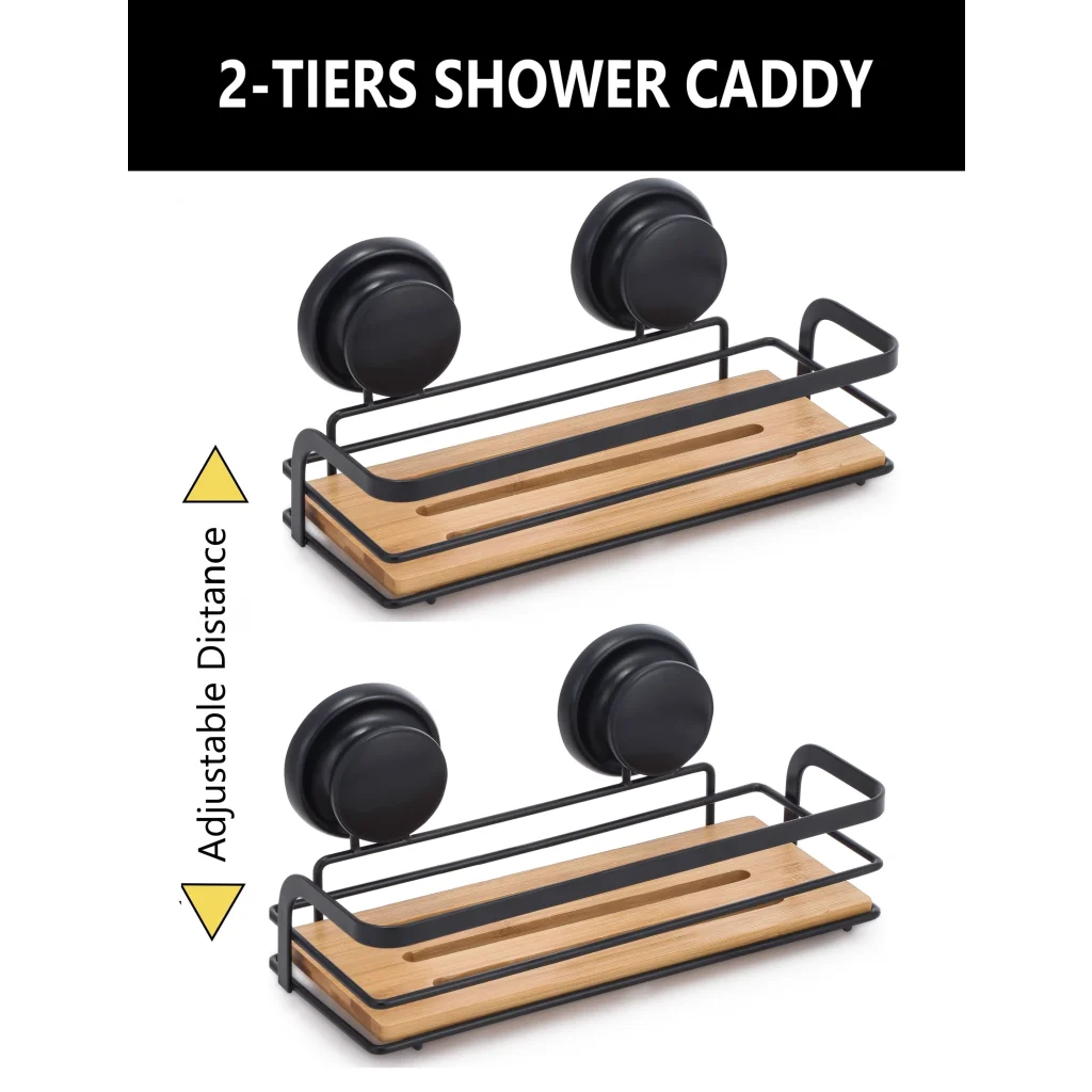 Shower Caddy Shelf Basket Rack 2 Pack Rectangular Bamboo