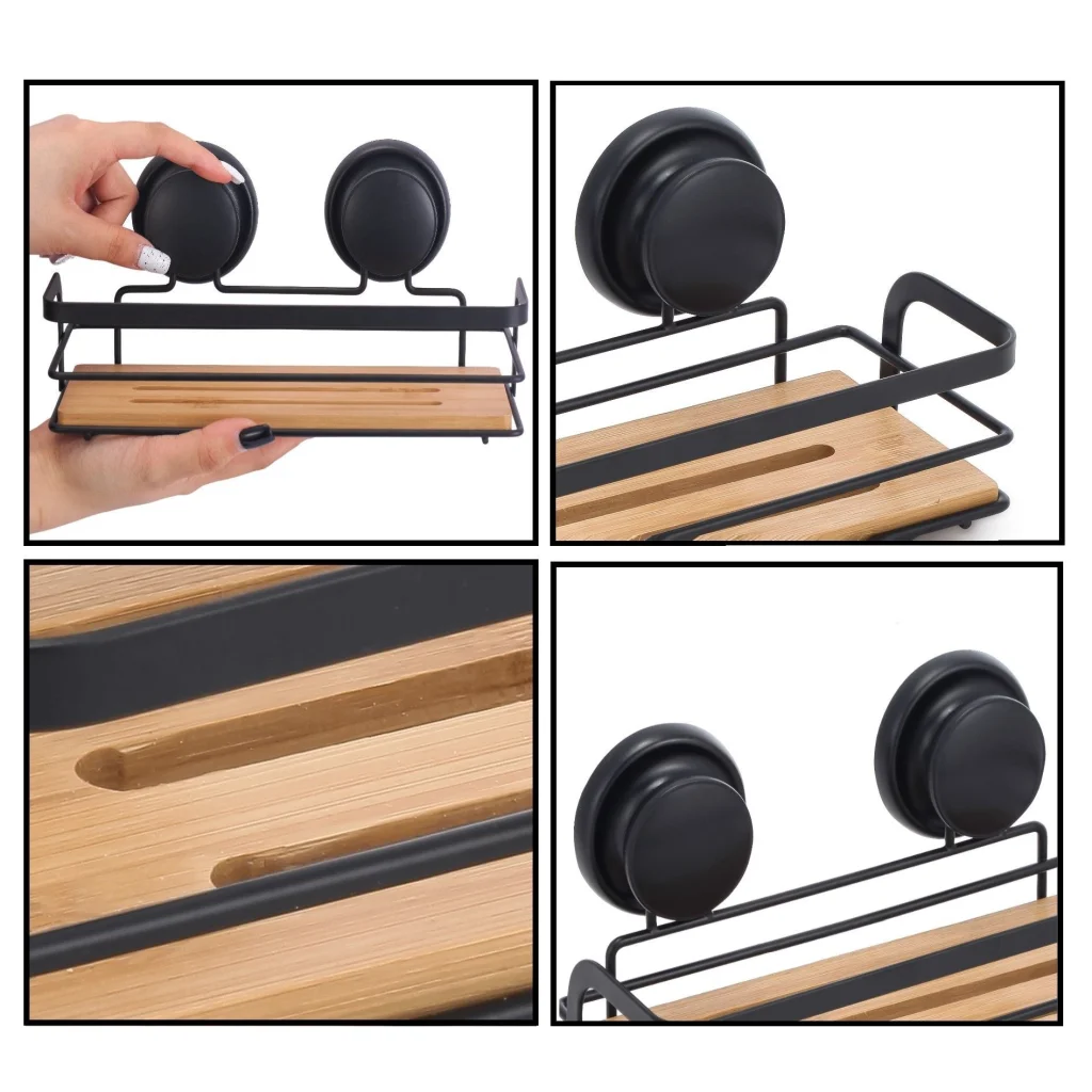 Shower Caddy Shelf Basket Rack 2 Pack Rectangular Bamboo