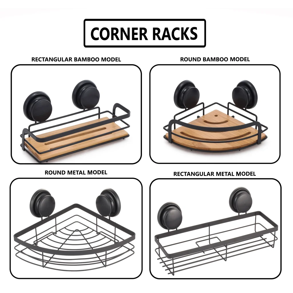Shower Caddy Shelf Basket Rack 2 Pack Round Bamboo Corner