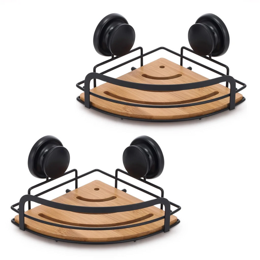Shower Caddy Shelf Basket Rack 2 Pack Round Bamboo Corner