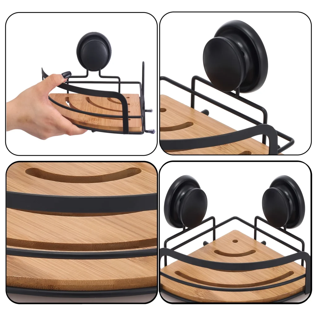 Shower Caddy Shelf Basket Rack 2 Pack Round Bamboo Corner