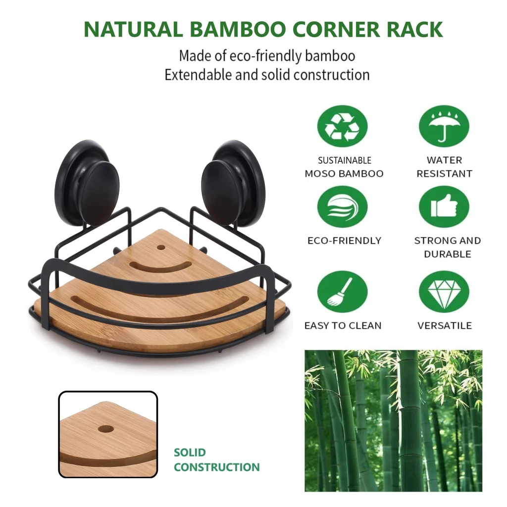 Shower Caddy Shelf Basket Rack 2 Pack Round Bamboo Corner