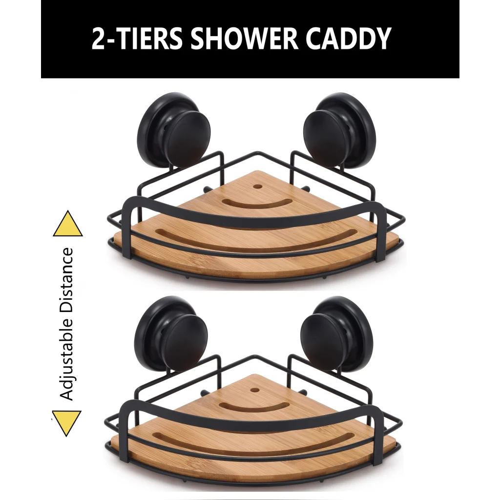 Shower Caddy Shelf Basket Rack 2 Pack Round Bamboo Corner