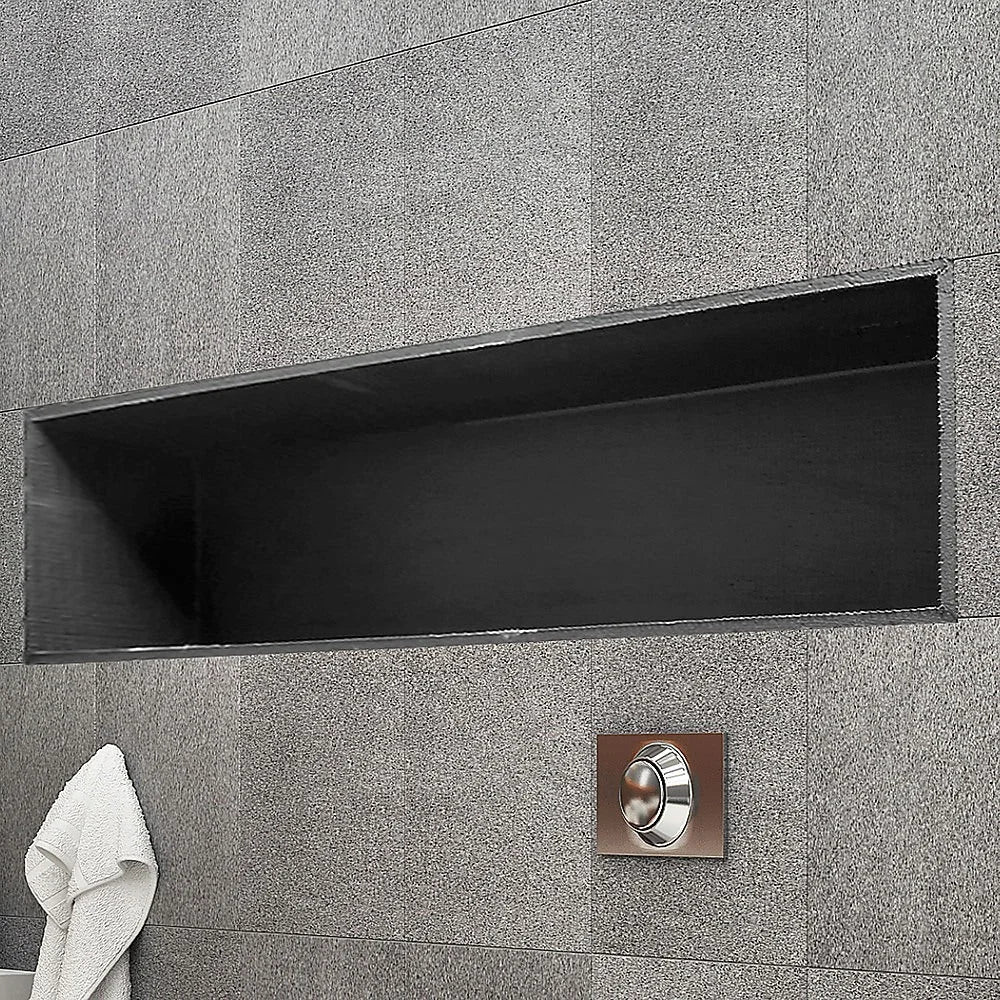Shower niche prefabricated with wall fittings and water outlet