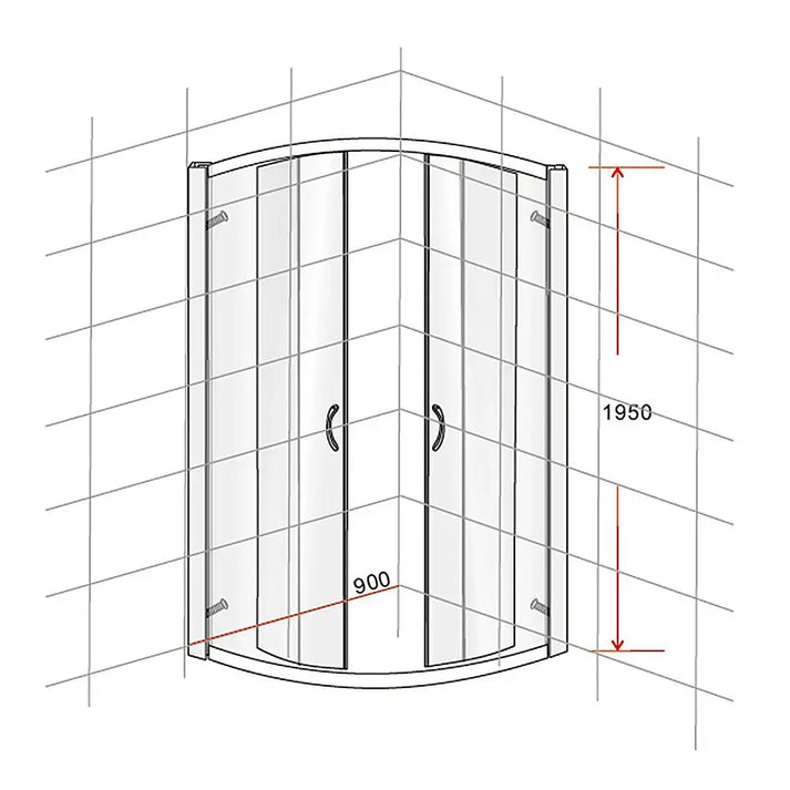 Shower Screen 90x90cm Rounded Sliding 6mm Curved with Base