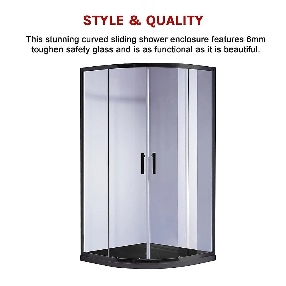 Shower Screen 90x90cm Rounded Sliding 6mm Curved with Base
