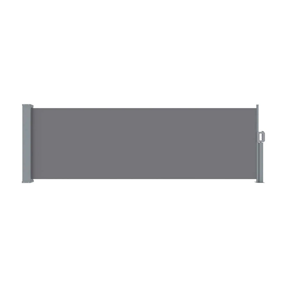 Grey 1x3m retractable awning with striped awning fabric and folding arm frame