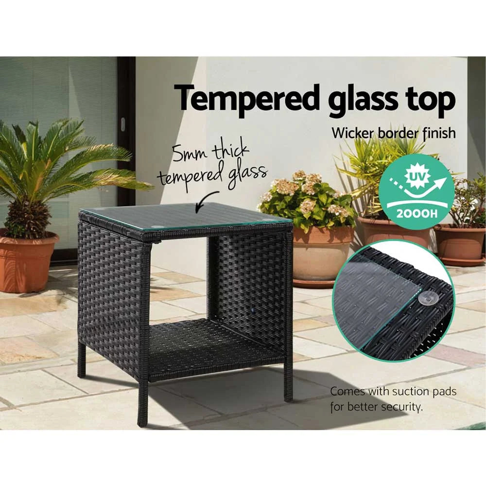 Black rattan table coffee patio with colour and construction cues