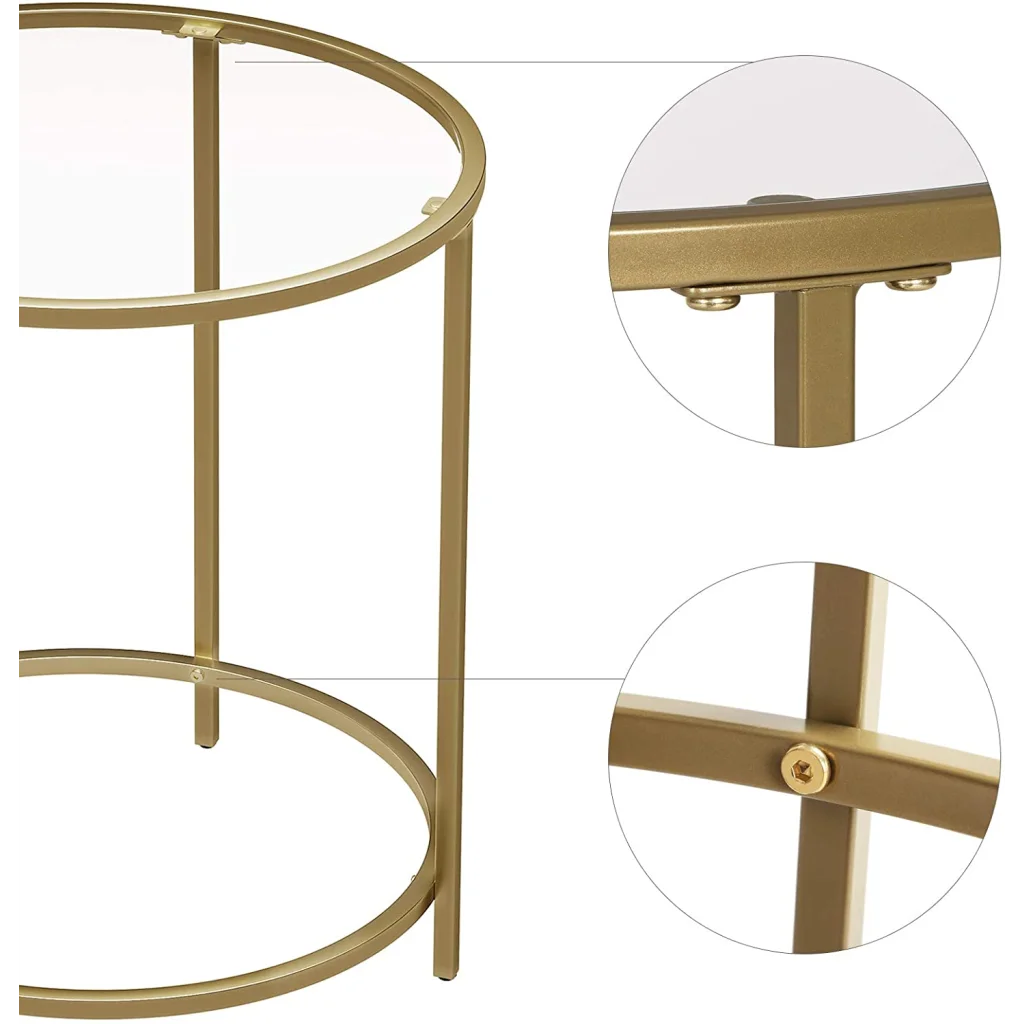 Side Table Round Gold Metal Frame Robust & Stable