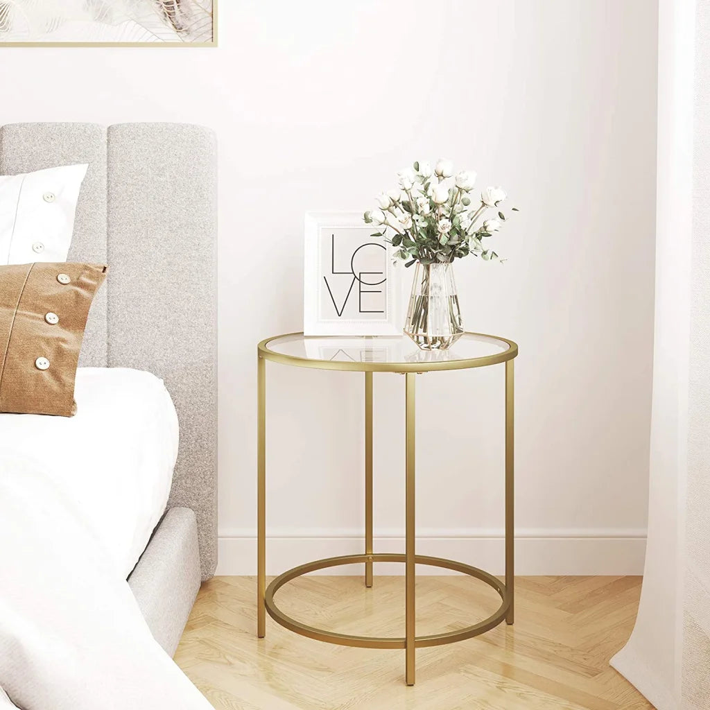 Side Table Round Gold Metal Frame Robust & Stable