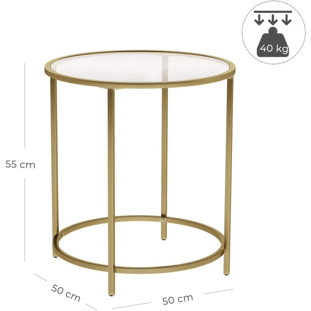 Side Table Round Gold Metal Frame Robust & Stable