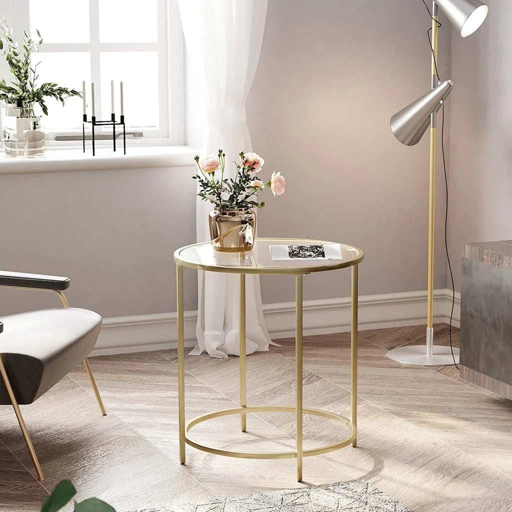 Side Table Round Gold Metal Frame Robust & Stable