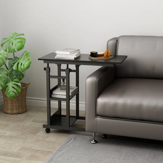 Side Table with Storage Shelves Height Adjustable Sofa