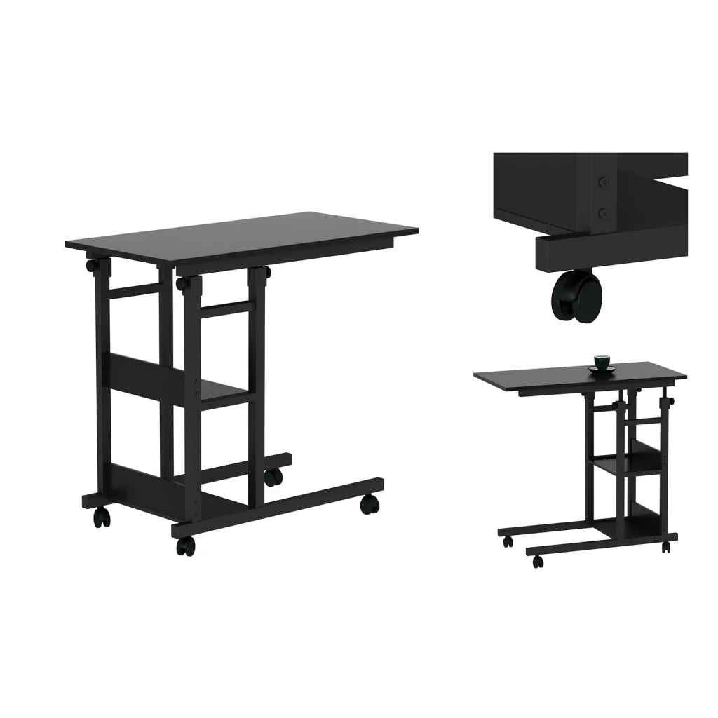 Side Table with Storage Shelves Height Adjustable Sofa