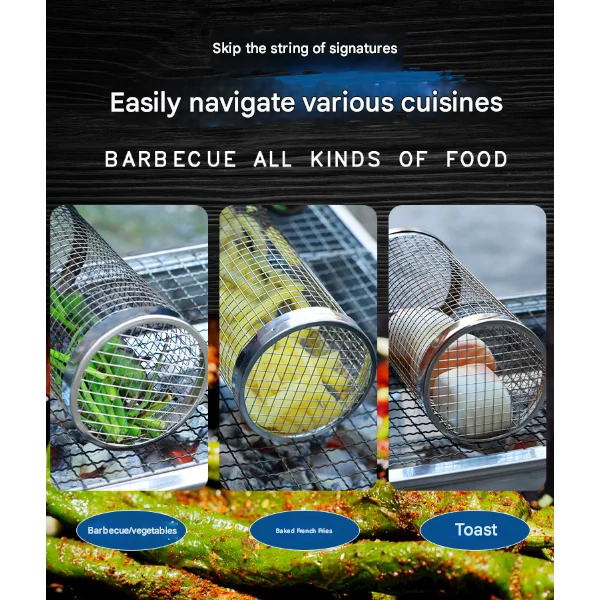 Silver 2-Piece Rolling Stainless Steel BBQ Grill Basket Set