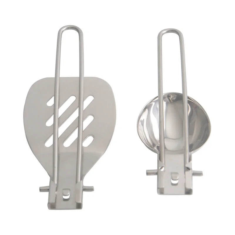 Silver 304 Stainless Steel Folding Camping Ladle - 2 Pack