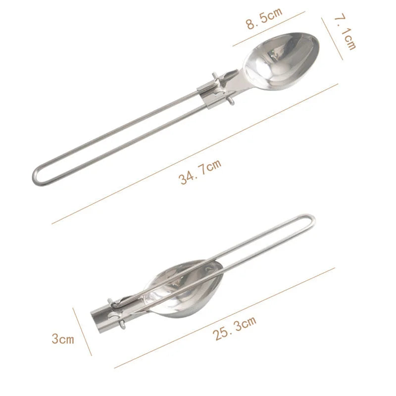 Silver 304 Stainless Steel Folding Camping Ladle - 2 Pack