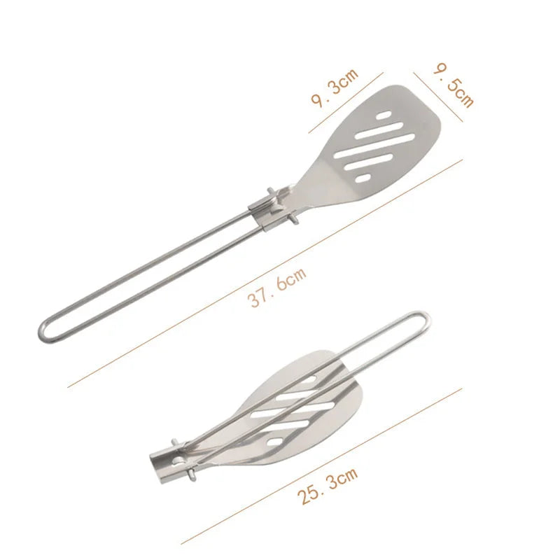Silver 304 Stainless Steel Folding Camping Spatula - 2 Pack