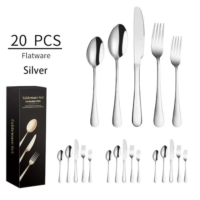 Silver 410 Stainless Steel Cutlery Set - Western Steak