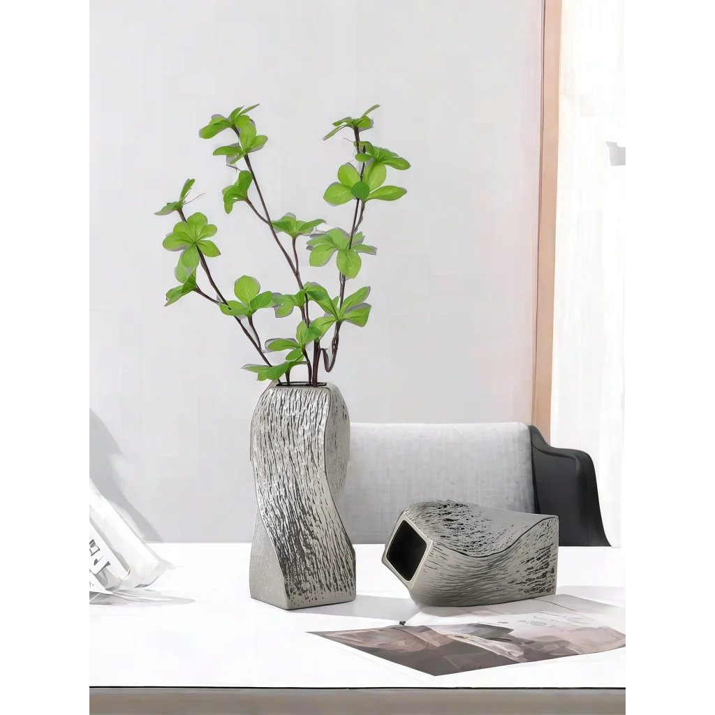 Silver Abstract Twisted Ceramic Vase - Artistic Minimalist
