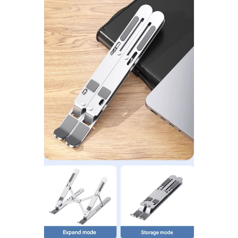 Silver Adjustable Aluminum Laptop Stand with Detachable