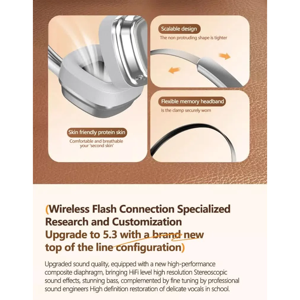 Silver And Brown Compact Retro Headphones - Wireless