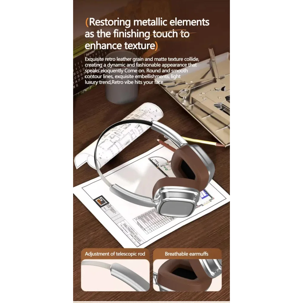 Silver And Brown Compact Retro Headphones - Wireless