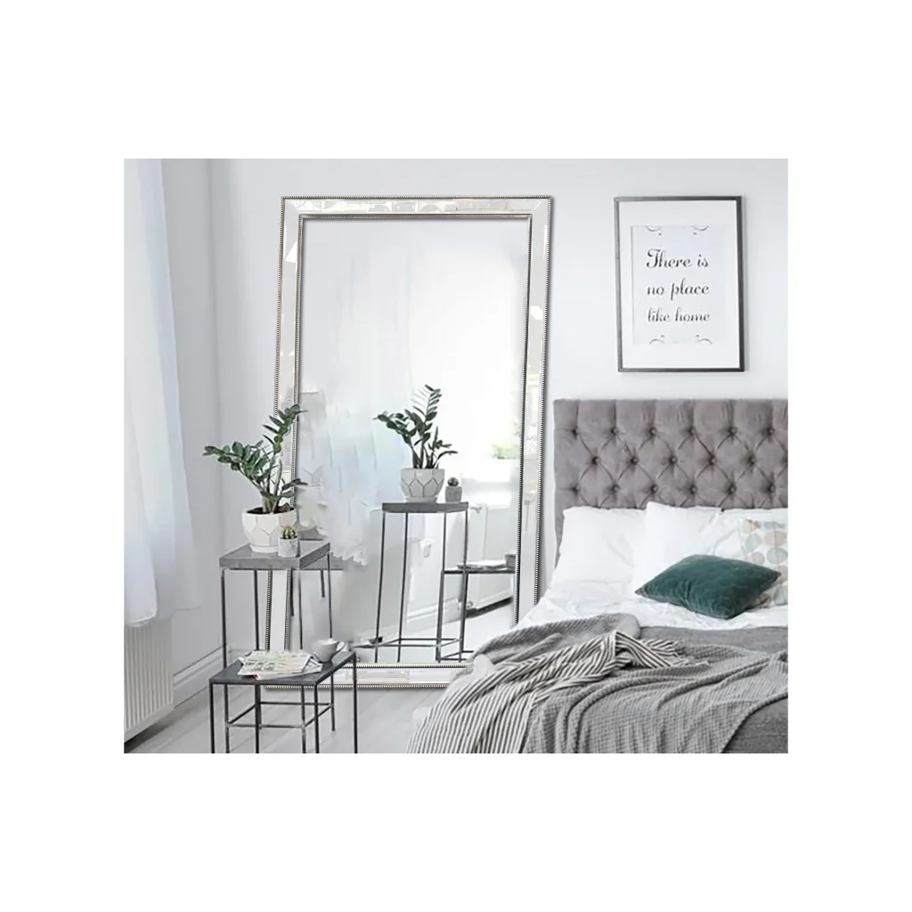 Silver Beaded Framed Mirror - X Large 190cm x 100cm - Home