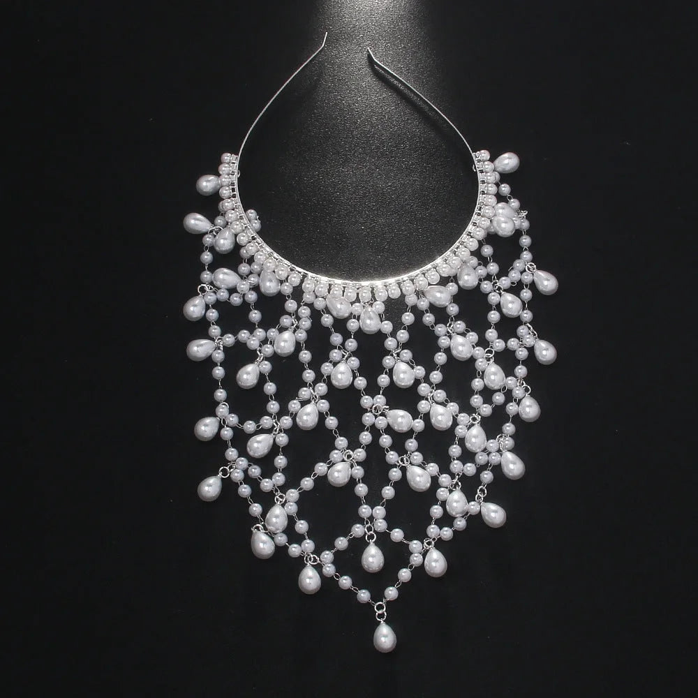 Silver Bohemian Pearl Net Headband – Vintage Mesh Hair