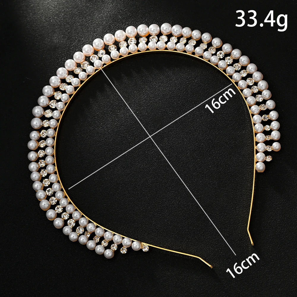 Silver Elegant Faux Pearl Bridal Headband – Multi-Layer