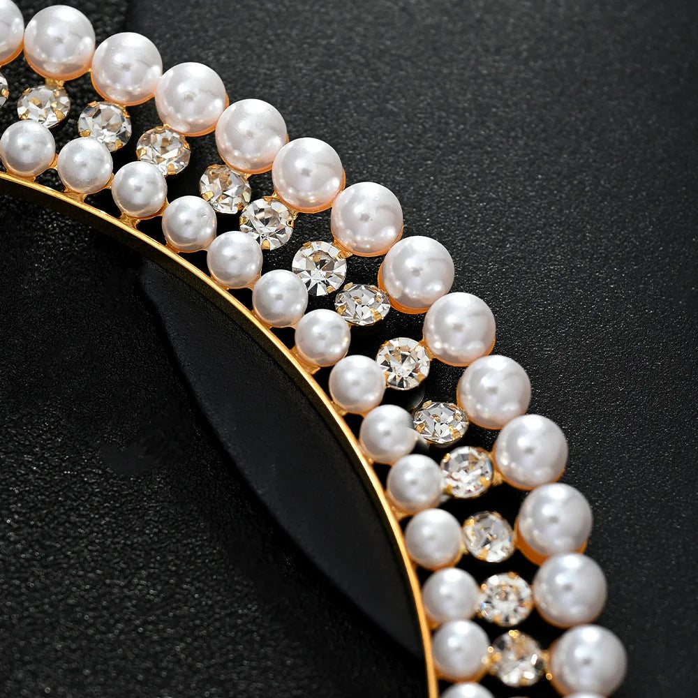 Silver Elegant Faux Pearl Bridal Headband – Multi-Layer