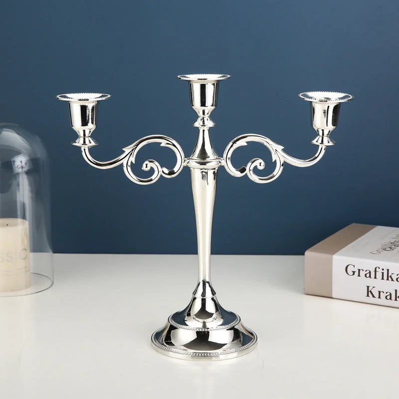 Silver Elegant Metal Candelabra 3 Arm Candle Holder