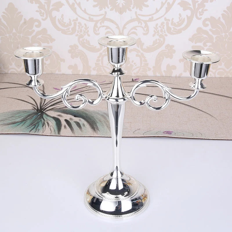 Silver Elegant Metal Candelabra 3 Arm Candle Holder