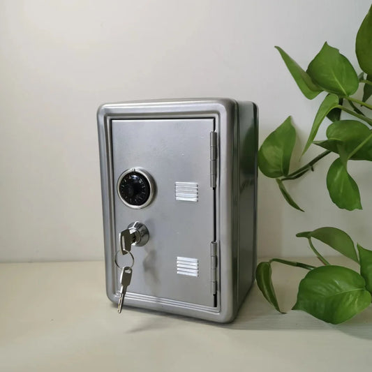 Silver Mini Metal Safe Box with Combination Lock and Key