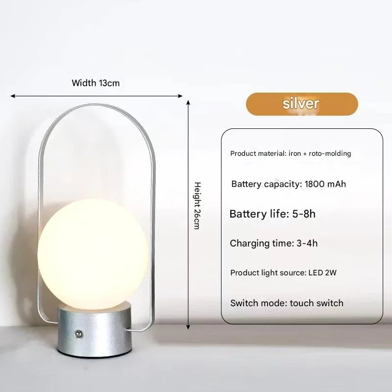 Silver Portable Rechargeable LED Lantern Lamp - Touch