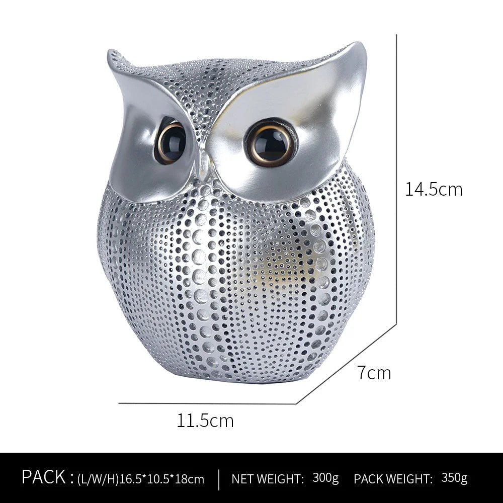 Silver resin owl statue - modern perforated design