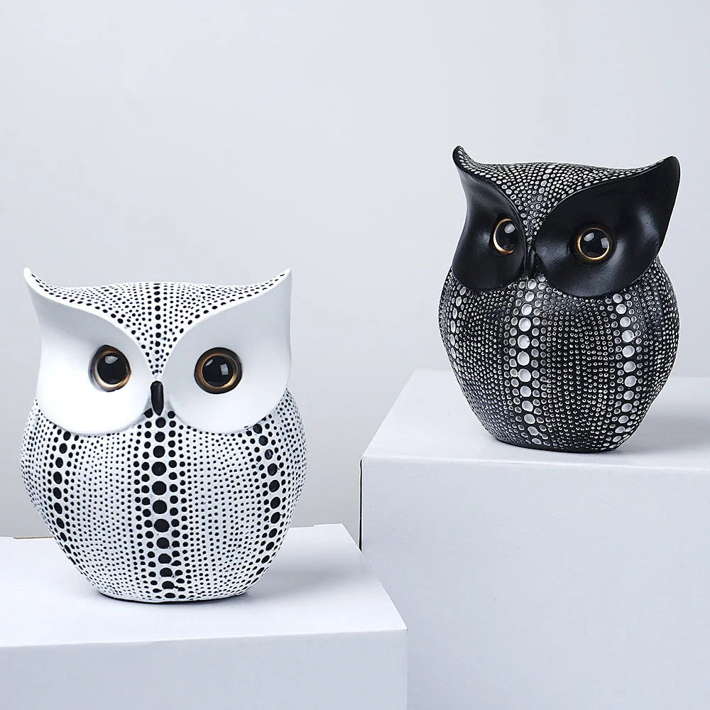 Silver resin owl statue - modern perforated design