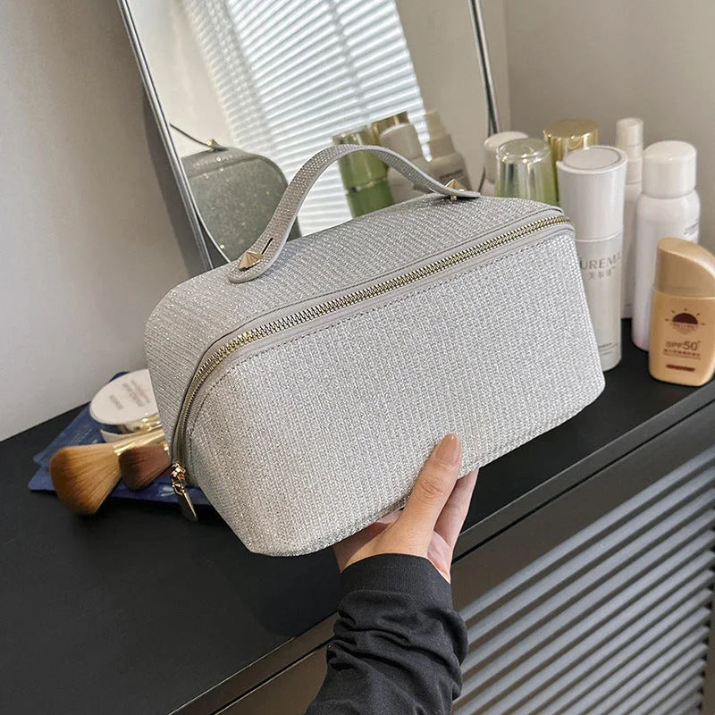 Silver Shiny Large Capacity Makeup Bag - Multi-Function