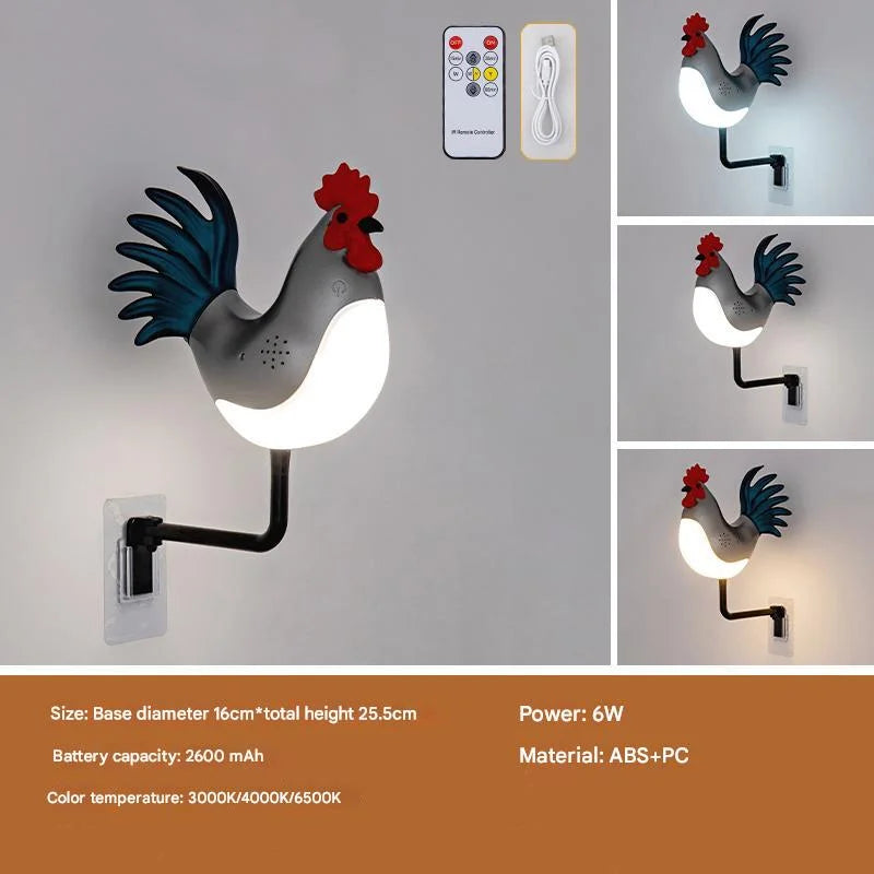 Silver USB Rechargeable Rooster Wall Lamp with Sound, Aromatherapy, an ...