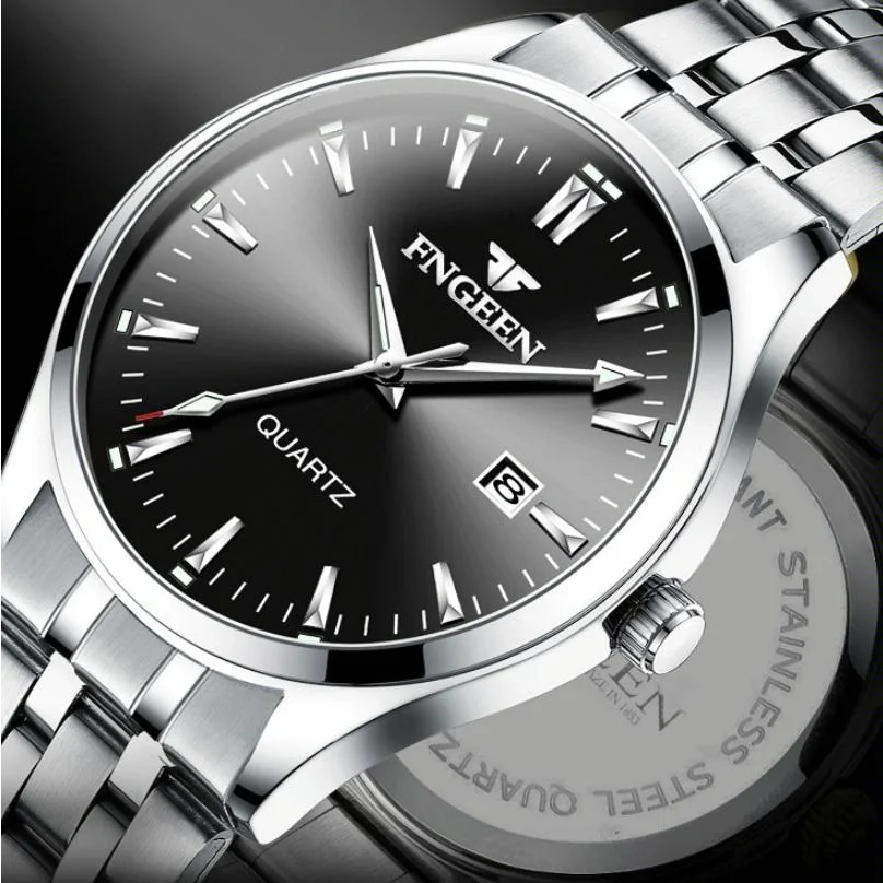 Simple Luminous Quartz Watch for Men with Calendar - Black