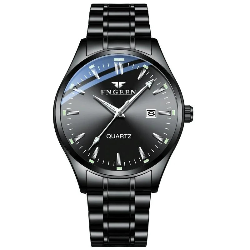 Simple Luminous Quartz Watch for Men with Calendar - Black