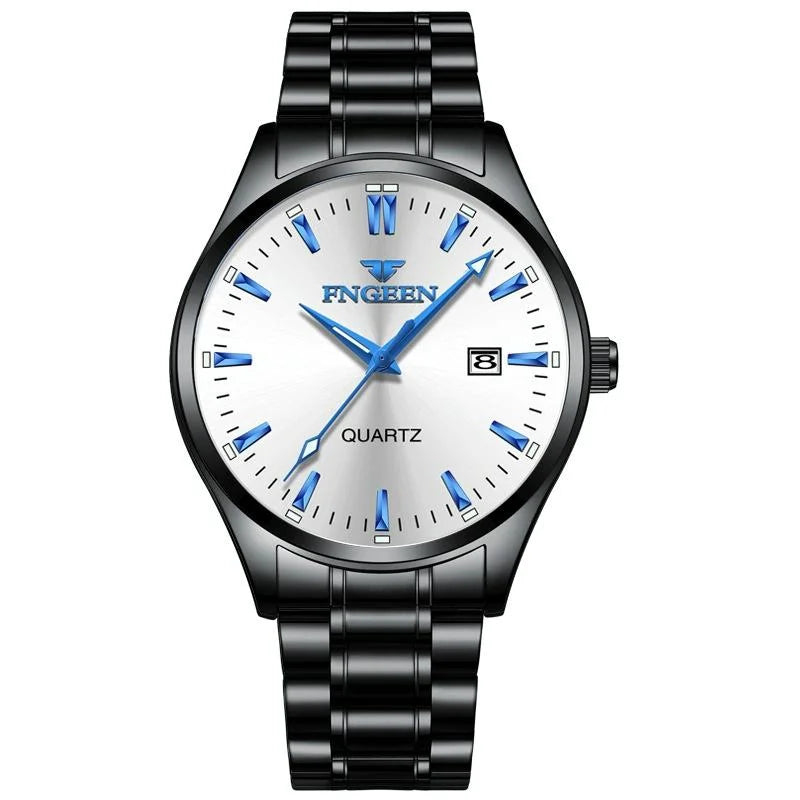 Simple Luminous Quartz Watch for Men with Calendar - Black