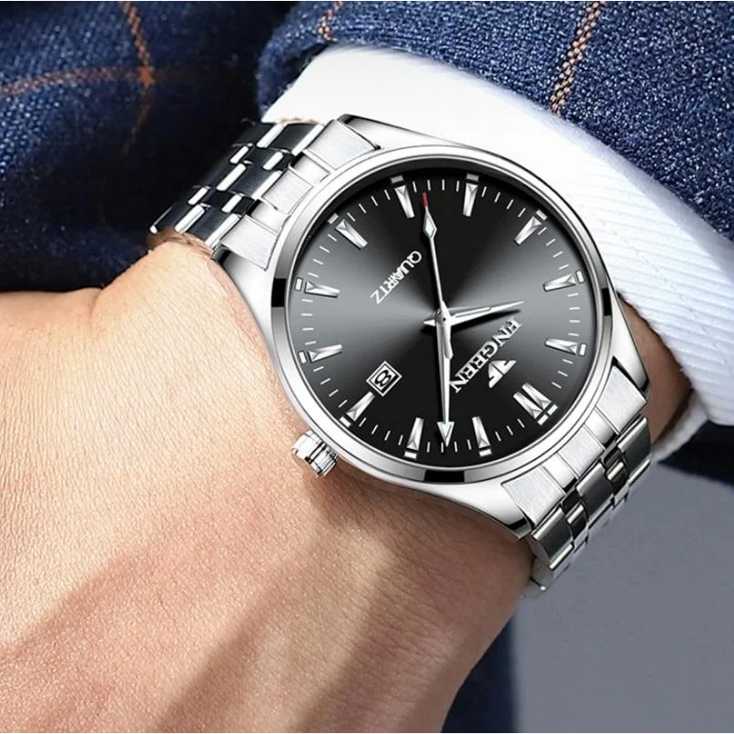 Simple Luminous Quartz Watch for Men with Calendar - Black