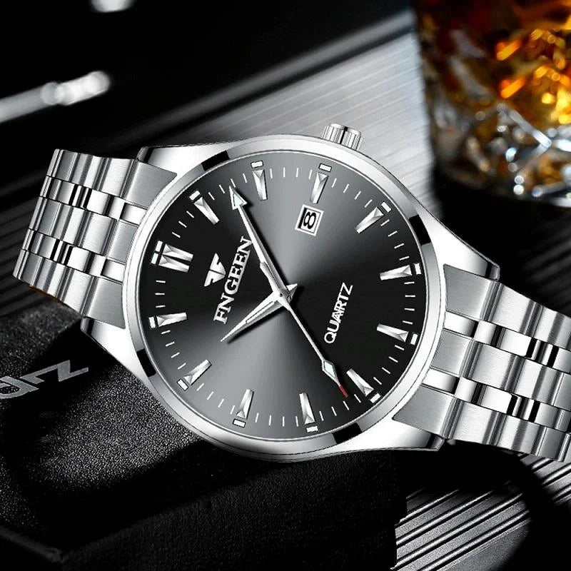 Simple Luminous Quartz Watch for Men with Calendar - Black