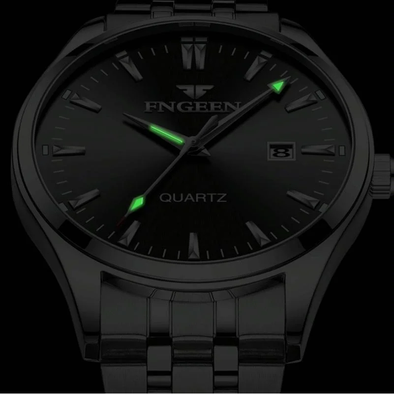 Simple Luminous Quartz Watch for Men with Calendar - Black