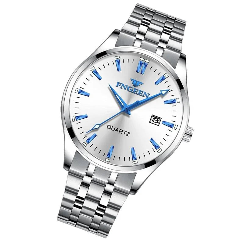 Simple Luminous Quartz Watch for Men with Calendar - White
