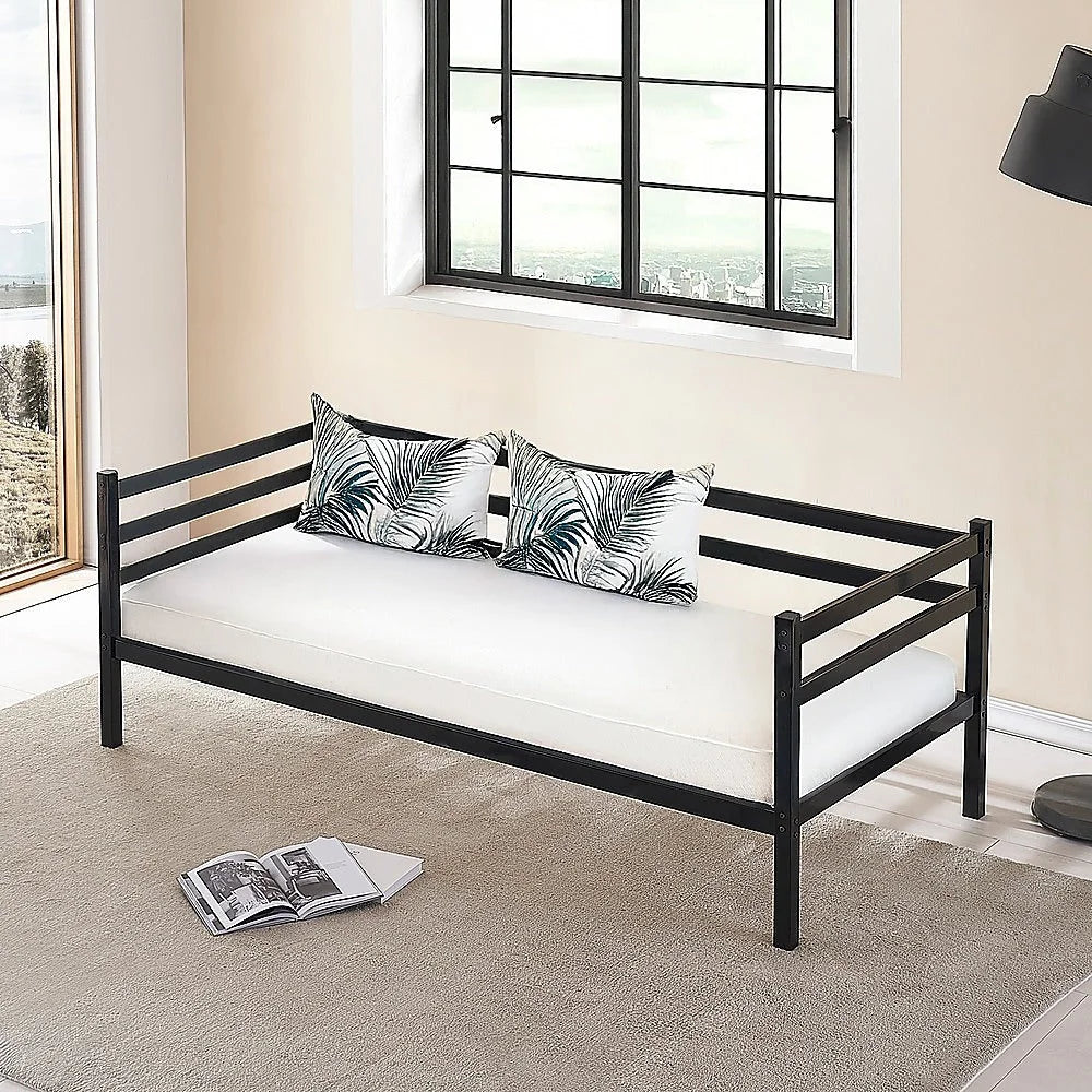 Single Daybed Metal Frame Sofa Premium Black Day Bed Steel