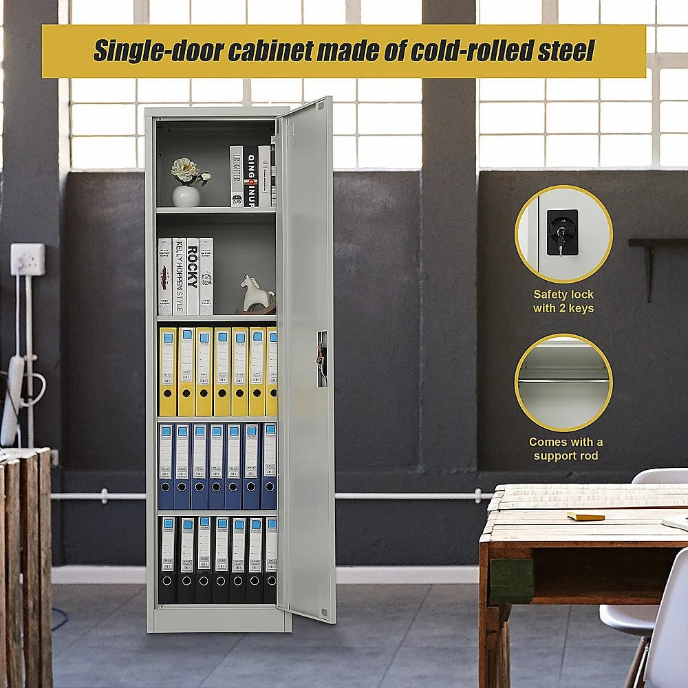 Single-Door Metal Tall Cabinet Shelf Storage for Home