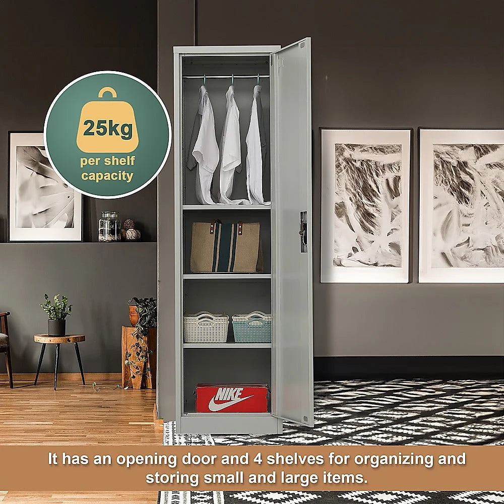 Single-Door Metal Tall Cabinet Shelf Storage for Home