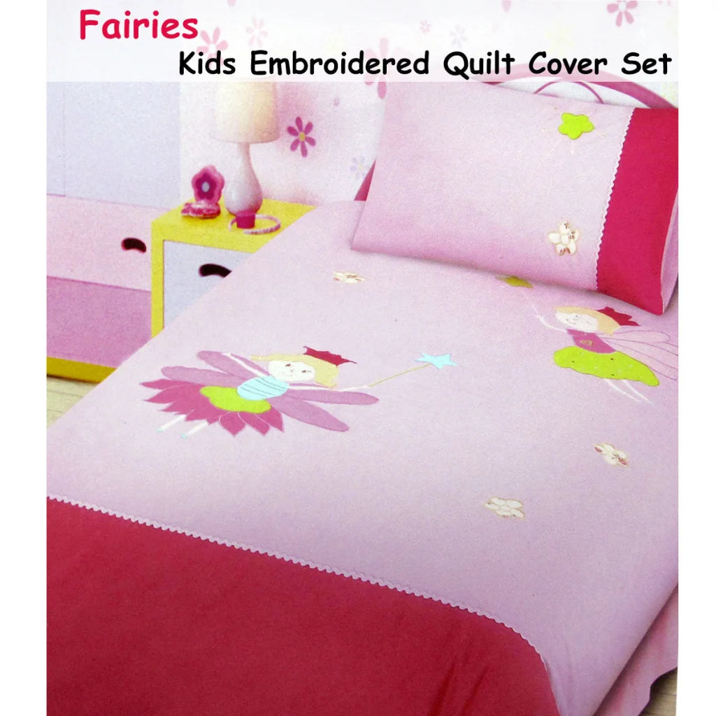 Single Embroidered Quilt Cover Set Fairies - Home & Garden
